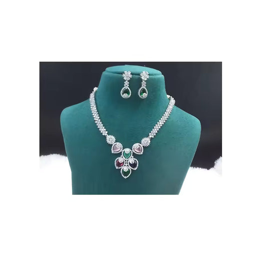 Glamorous High Quality Brass Bridal AD Jewelry Set Includes Matching Earrings at Wholesale Price for Fashion Pendants & Charms