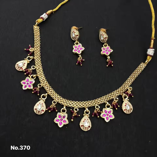 Vintage Style Gold Necklace Set with Ruby Emerald and Floral Enamel Accents Perfect Ethnic Jewelry for Special Occasions