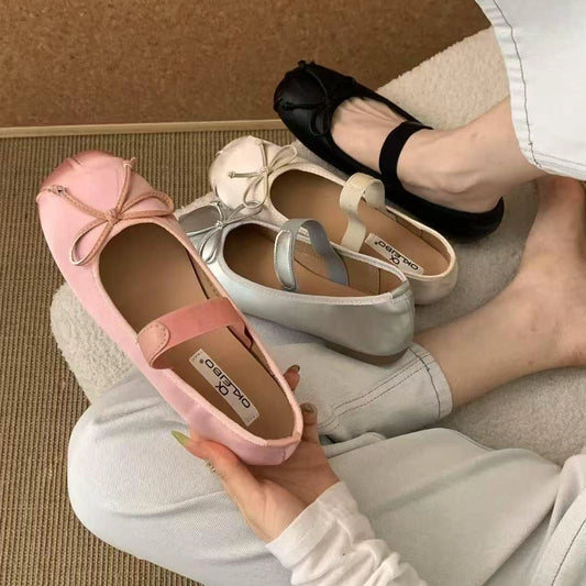 Mary Jane Shoes Women's Shoes Round Toe Plus Size Women's Shoes Bow Silk Satin Ballet Flats Spring/autumn Flats Women Shoes
